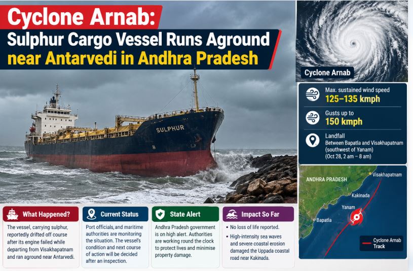 Cyclone Arnab: Sulphur-Laden Cargo Ship Runs Aground Off Andhra Pradesh Coast